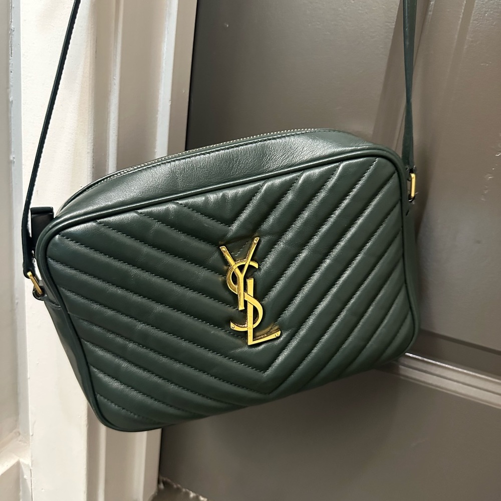 Saint Laurent Ysl Lou Quilted Belt Bag Green